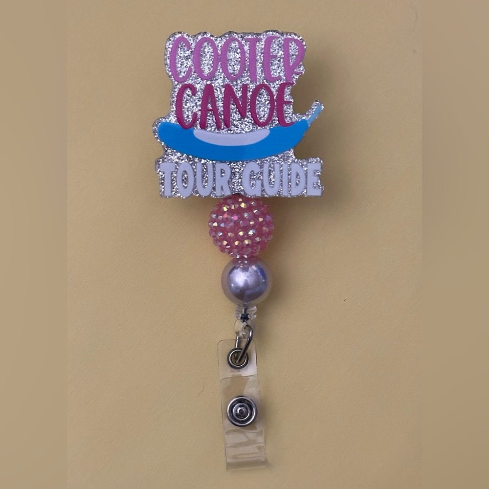 Cooter Canoe Tour Guide badge reel with alligator swivel clip